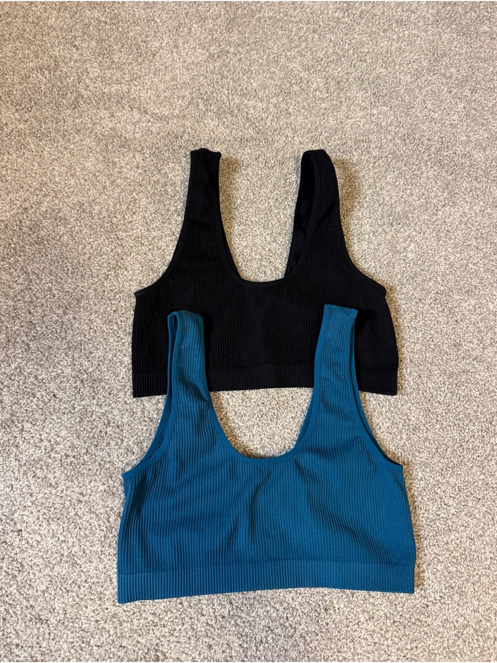 Colsie Ribbed Scoop Bralettes - Black & Teal Blue